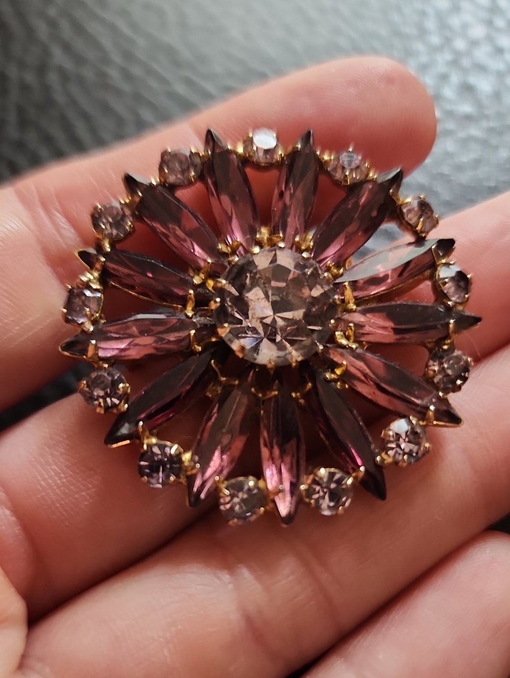 Vintage Purple Crystal Flower Brooch